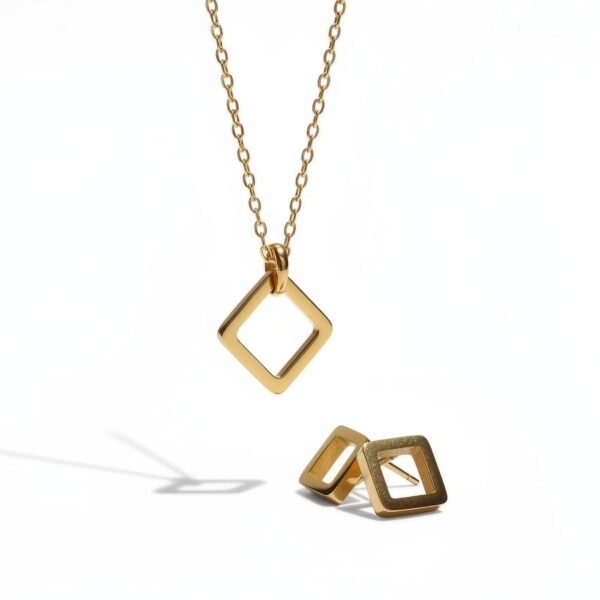 Minimalist Small Square Necklace & Earrings set
